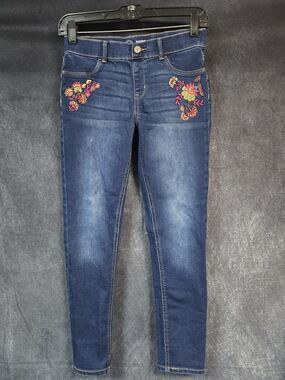 wonder nation Dark Blue Jeans with Colorful Floral Embroidery